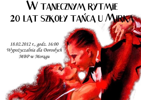 Plakat "W tanecznym rytmie", w tle rysunek pary tancerzy