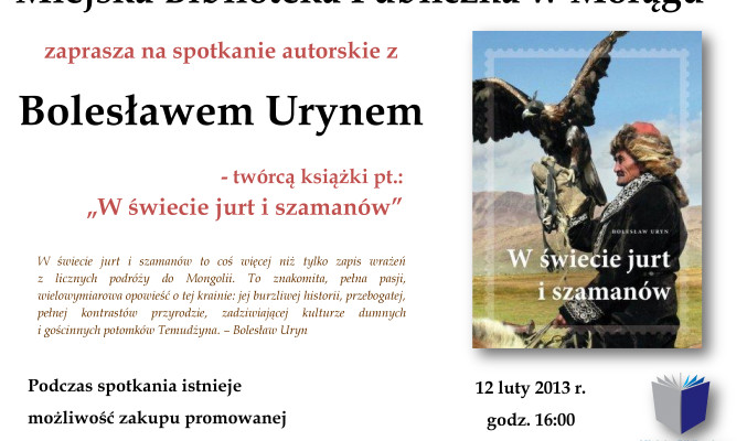 Plakat spotkania autorskiego z Bolesławem Urynem, na plakacie okładka książki autora